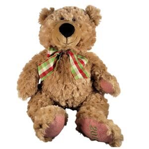 Pier 1 Imports Teddy Bear Plush 18" Beige 2018 Checkered Bow Stuffed Animal